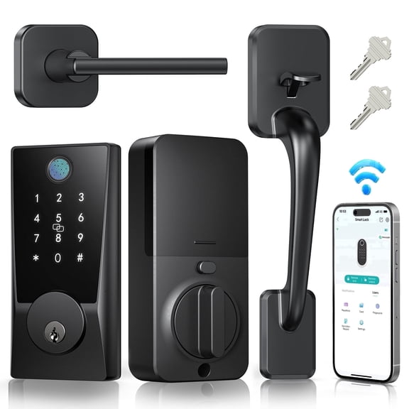 Fingerprint Door Lock with Handle Set, WiFi Keyless Entry Smart Lock for Front Door, Electronic Keypad Deadbolt with App Control, Alexa Compatible, No Hub Required