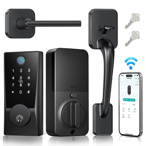 Fingerprint Door Lock with Handle Set, WiFi Keyless Entry Smart Lock for Front Door, Electronic Keypad Deadbolt with App Control, Alexa Compatible, No Hub Required