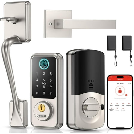 Keyless Entry Smart Locks Set, Front Door Handle Set, Keypad Deadbolt Lock for Airbnb Home Office, Auto-Lock, Matte Silver