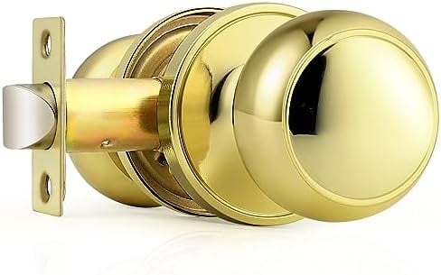 Keyless Flat Ball Door Knob, Non-Locking Passage Door Hardware in Polished Brass for Closet, Hallway & Passage Handle, 1 Pack