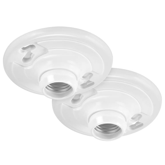 Keyless Plastic Lamp Holder - One-Piece Medium Base, E26 Socket Outlet Box Mount, 660W, Ceiling Lighting, Compatible with LED and Incandescent Light Bulbs - 2 Pack