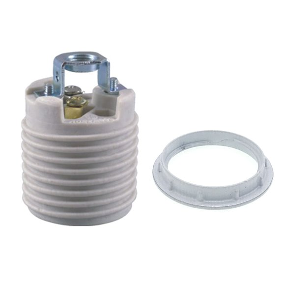 Keyless Porcelain Threaded Socket with Hickey,PETGLE Medium Base E26 Threaded Keyless Porcelain Socket,Brackets (IPS 1/8-27)