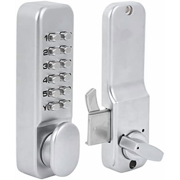 Keyless Sliding Door Lock, Keyless Entry Door Lock, Zinc Alloy Keypad 111 Digits Mechanical Lock Keypad Deadbolt Door Lock for Front Outdoor Gate Kitchen Office Balcony, Chrome, Semma5Xgg9vxpH