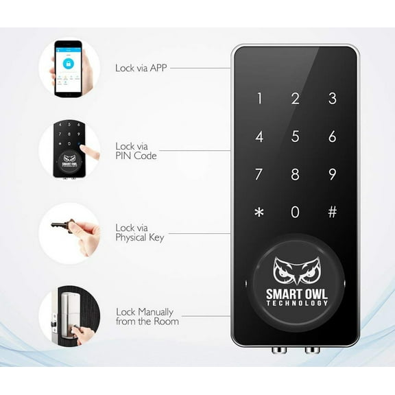 Keyless Smart Owl Technology Door Lock, Digital Touchscreen, Deadbolt Remote Unlock, Automatic Lock, App Control, Wireless. (FREE WIFI hub Included)