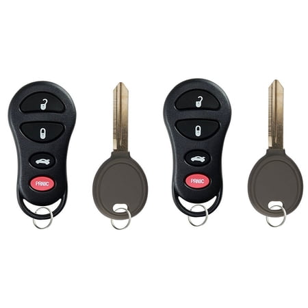 KeylessOption Keyless Remote Fob 2 Pack for Chrysler Dodge Jeep, GQ43VT17T, Uncut Ignition Car Key