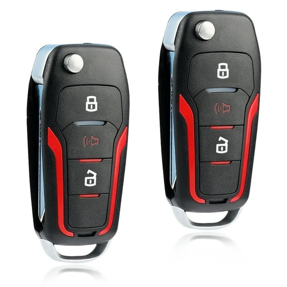 KeylessOption blank key + flip style remote upgrade for 1998-2016 FoMoCo vehicles, 3-button flip style fob, 2 pack