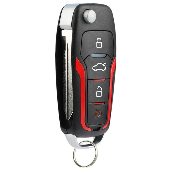 KeylessOption blank key + flip style remote upgrade for 1998-2016 FoMoCo vehicles, 4-button fob with remote trunk release