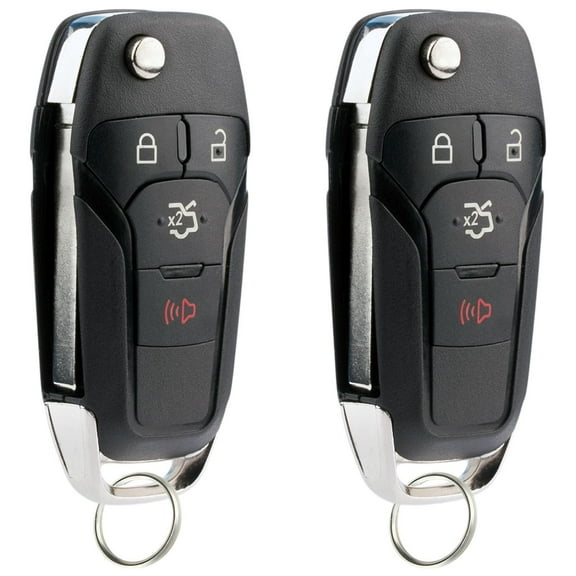 KeylessOption replacement blank key + flip style fob for 2013-2016 Ford Fusion (164-R7986, 164R7986) 4-button fob with trunk release, 2 pack