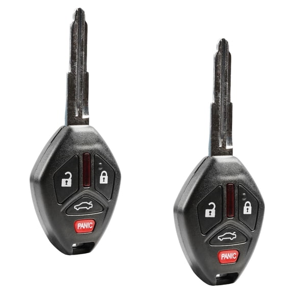 KeylessOption replacement blank key + fob for 2007-2012 Mitsubishi Galant, Eclipse 4-button notched key blade fob with trunk relase, 2 pack