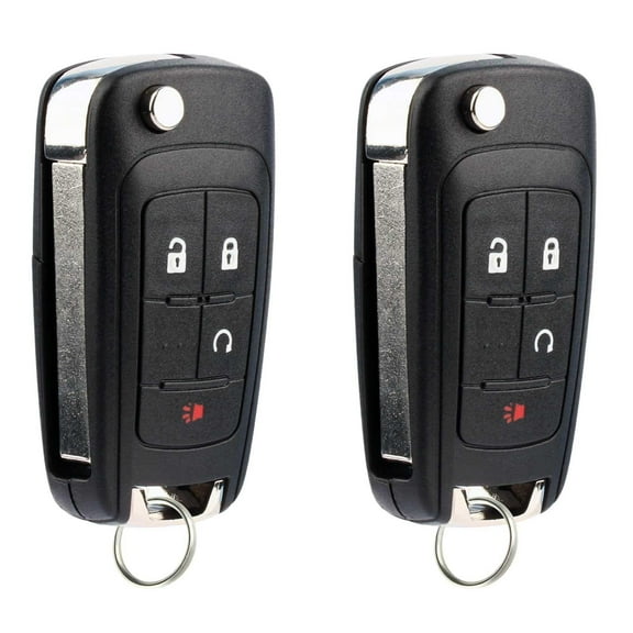 KeylessOption replacement blank key + fob for Buick, Chevrolet, GMC (5913597) 4-button flip style fob remote w/ remote start, 2 pack