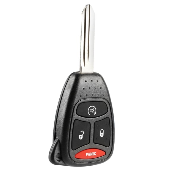 KeylessOption replacement blank key + fob for Chrysler, Dodge, Jeep (KOBDT04A) 4-button remote w/ remote start