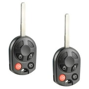KeylessOption replacement blank key + fob for Ford, Mercury, Lincoln (164-R8007) 4-button high security remote w/ trunk release, 2 pack
