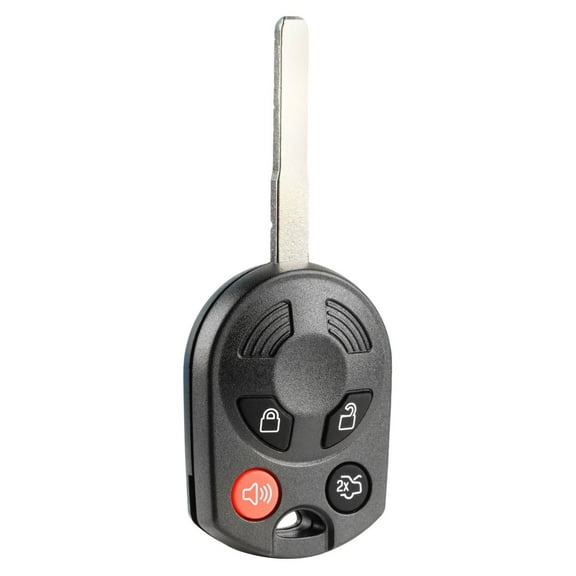 KeylessOption replacement blank key + fob for Ford, Mercury, Lincoln (164-R8007) 4-button high security remote w/ trunk release