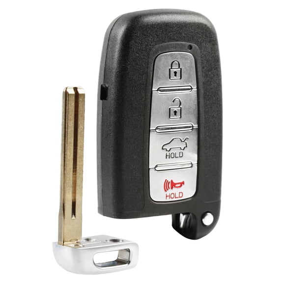 KeylessOption replacement blank key + fob for Hyundai, Kia (267AL-HMFNA04) 4-button smart remote fob w/ remote trunk release