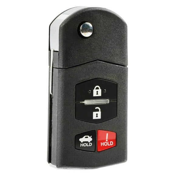 KeylessOption replacement blank key + fob for Mazda 3, 6, MX5, RX8 (GP7A675RYB) 4-button flip key fob with remote trunk release