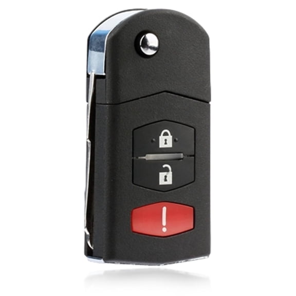 KeylessOption replacement blank key + fob for Mazda 6, RX-8 (GP7A675RYB) 3-button flip key fob with alarm button