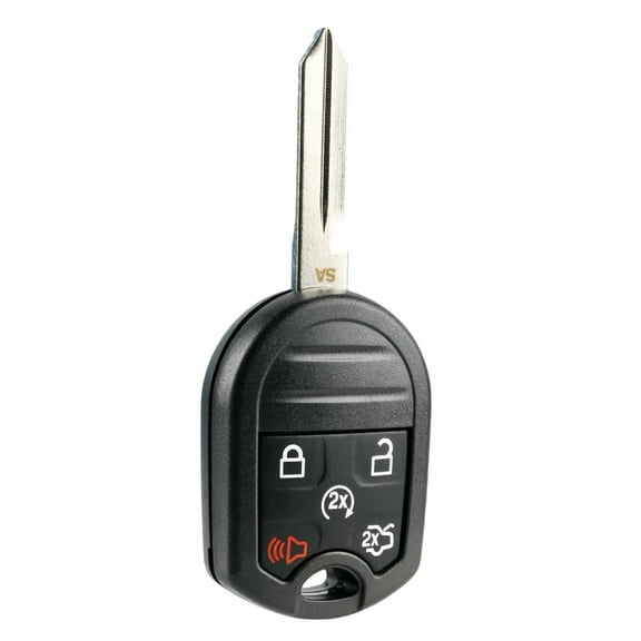 KeylessOption replacement blank key + remote for Ford, Lincoln (164-R8056) 5-button high security fob with remote start and trunk release