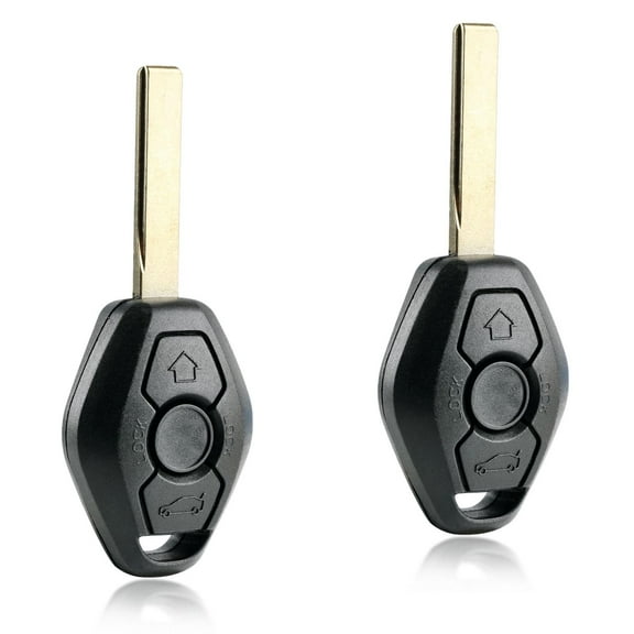 KeylessOption replacement blank smooth key + fob for BMW 3, 5, 6 series, X3, X5, X6, Z4, Z8 (LX8FZV) 3 button remote fob with trunk release, 2 pack