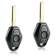 KeylessOption replacement blank smooth key + fob for BMW 3, 5, 6 series, X3, X5, X6, Z4, Z8 LX8FZV 3 button remote fob with trunk release, 2 pack