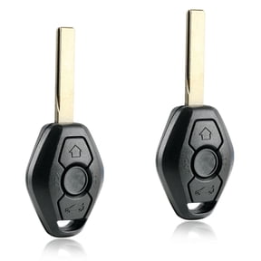 KeylessOption replacement blank smooth key + fob for BMW 3, 5, 6 series, X3, X5, X6, Z4, Z8 (LX8FZV) 3 button remote fob with trunk release, 2 pack