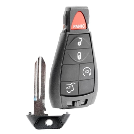 KeylessOption replacement fob and uncut key for Jeep (68066849AF) 4-button fob w/ remote start