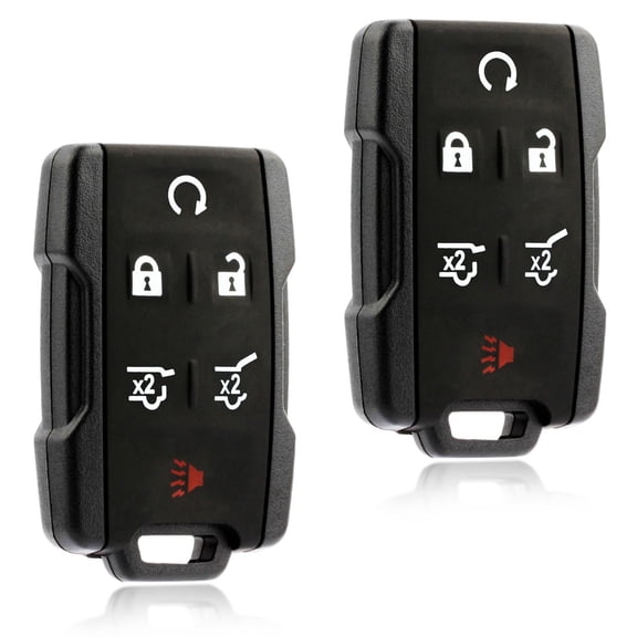 KeylessOption replacement fob for Chevrolet, GMC SUVs (15913420) 6-button remote fob with remote start, hatch, trunk release, 2 pack