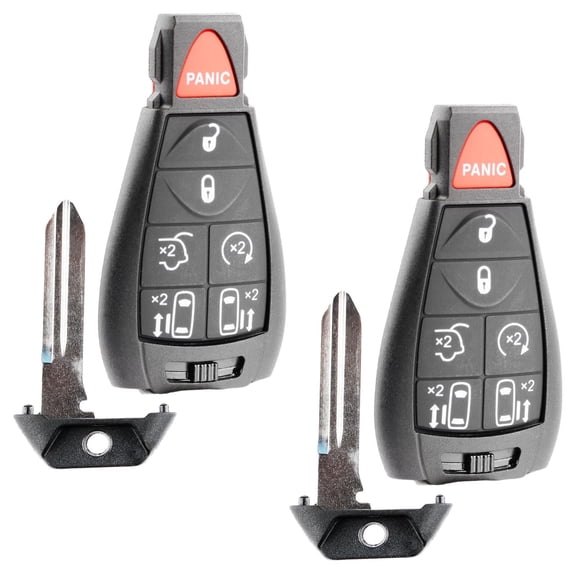 KeylessOption replacement fob and uncut key for Chrysler, Dodge, Volkswagen Minivan (56046709AG) 4-button fob w/ trunk release, automatic door, remote start, 2 pack