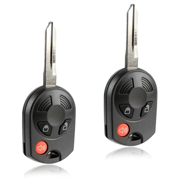 KeylessOption replacement for Ford, Lincoln, Mercury, and Mazda 3-button remote transmitter fob w/ Uncut Key, 2 pack