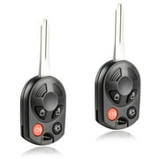 KeylessOption replacement for Ford, Lincoln, Mercury, and Mazda 4-button remote transmitter fob w/ Uncut Key, 2 pack