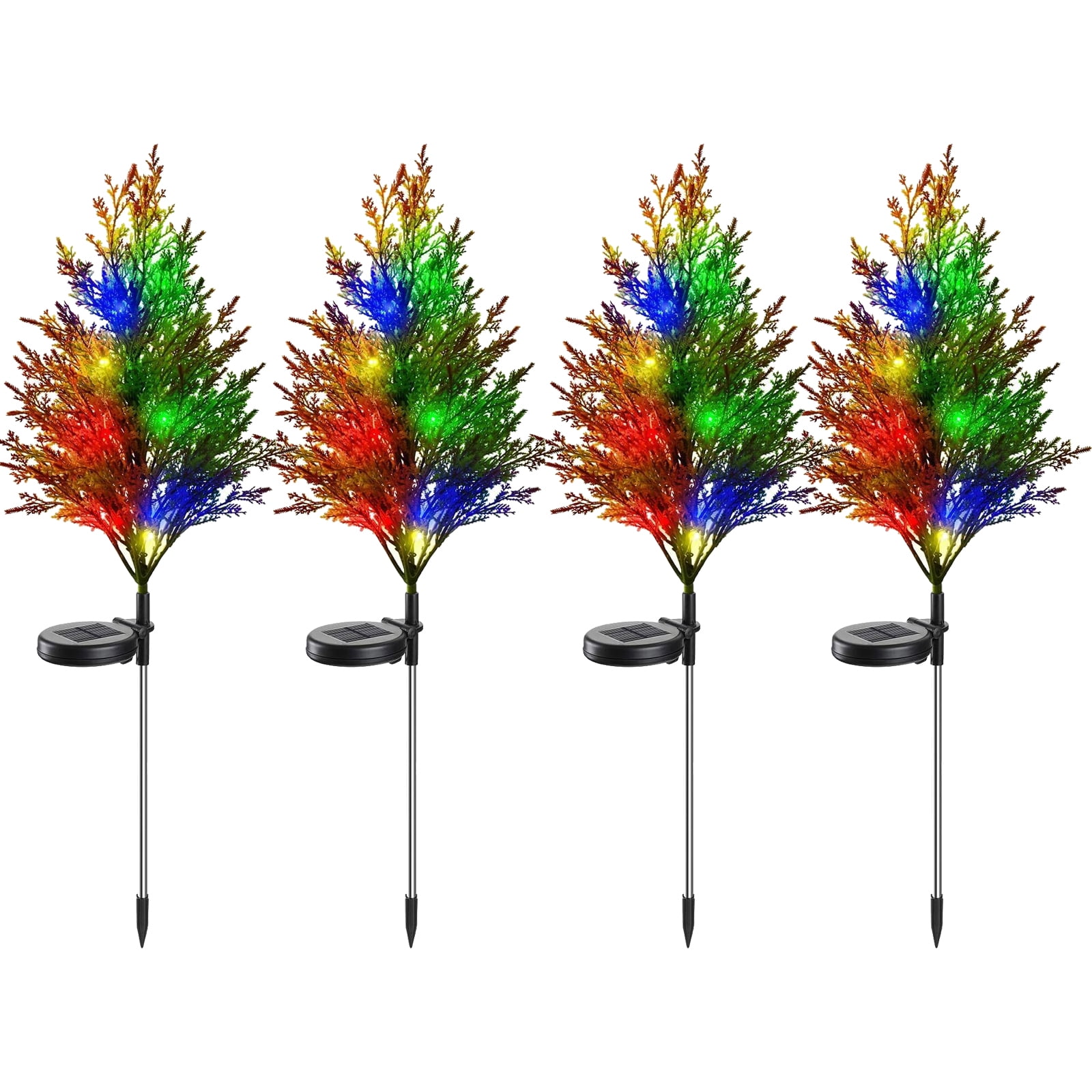 Keylever 4 Pack Multi-Color Solar Christmas Tree Garden Stake Lights Outdoor Decorations for Patio Lawn Porch Yard Pathway