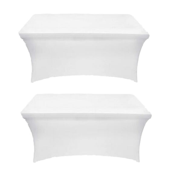 Keylever 4FT Fitted Spandex Tablecloth, Elastic Rectangular Table Cover for Party Birthday Banquet Wedding, White, 2 Pack