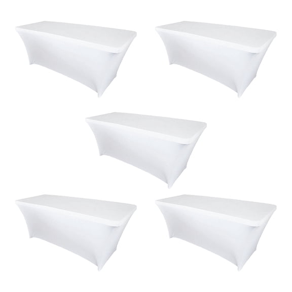 Keylever 4FT Fitted Spandex Tablecloth, Elastic Rectangular Table Cover for Party Birthday Banquet Wedding, White, 5 Pack