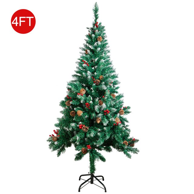 Keylever 4ft Snow Flocked Hinged PVC Artificial Christmas Tree w/Pine
