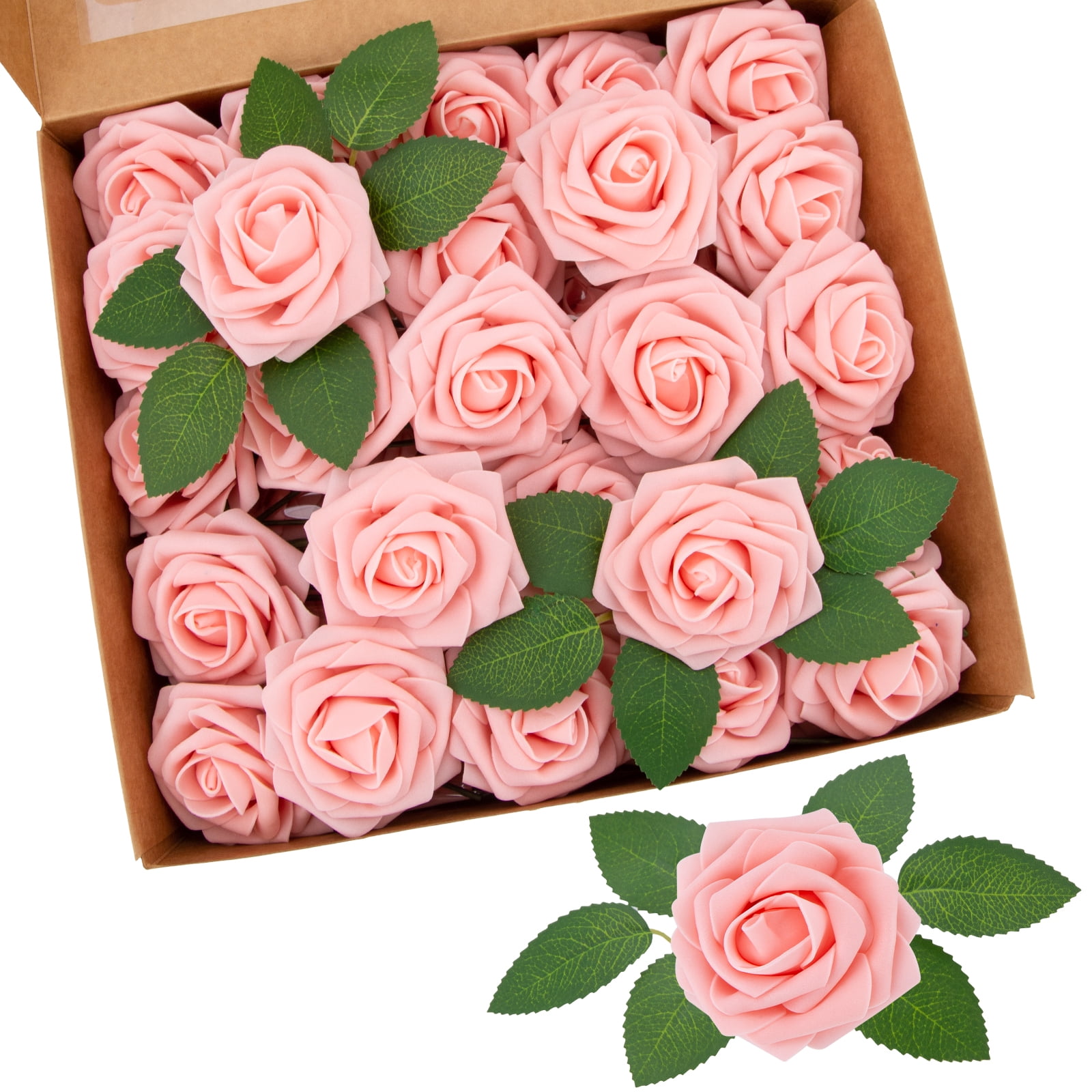 Keylever 50 Pcs Faux Artificial Flowers Pink Real Looking Fake Foam