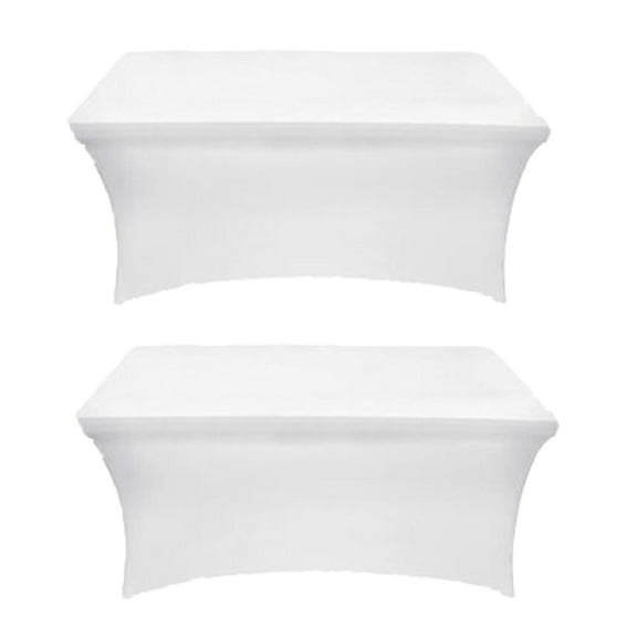 Keylever 8FT White Spandex Rectangle Table Cover, Stretch Tablecloth for Party, Banquet, Wedding, Event, Dining Decorations, 2 Pack