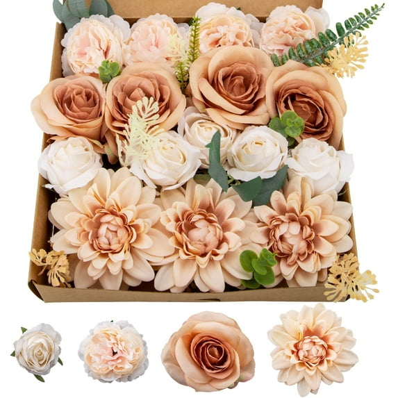 Keylever Artificial Flowers Rose Combo Box Set, Silk Fake Flowers Bulk Leaf with Stems for DIY Wedding Bouquet Centerpiece Crafts Baby Shower Party Home Decorations, Nude Color