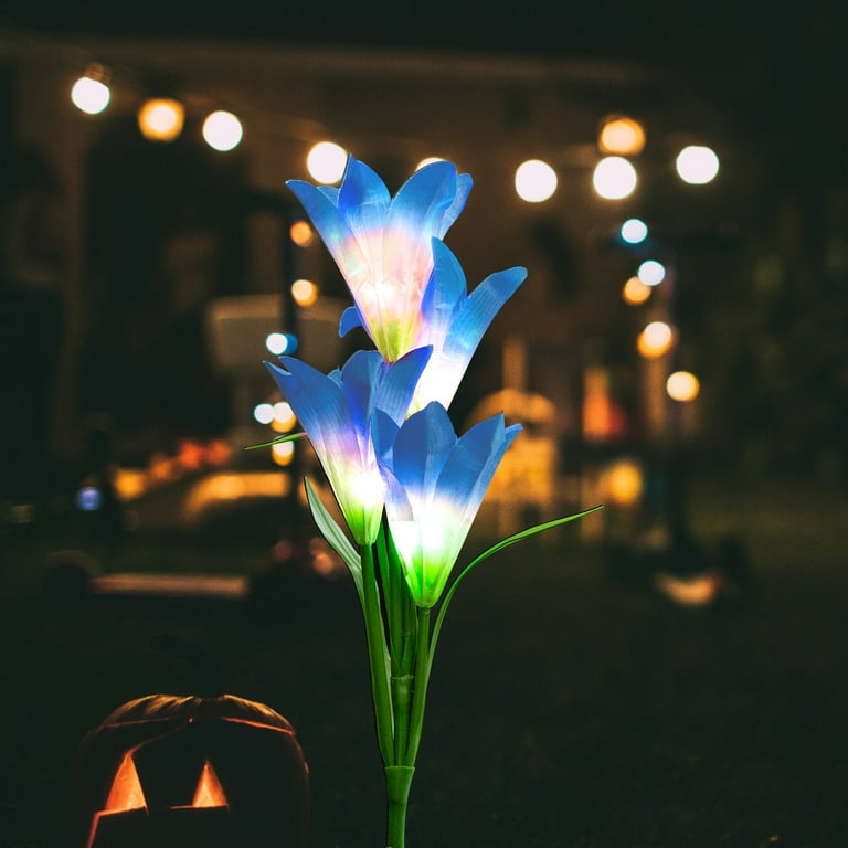 Keylever Solar Lily Flower Garden Stake Lights 7 Colors Changing LED Solar Lights for Garden Patio Yard Lawn Blue Walmart