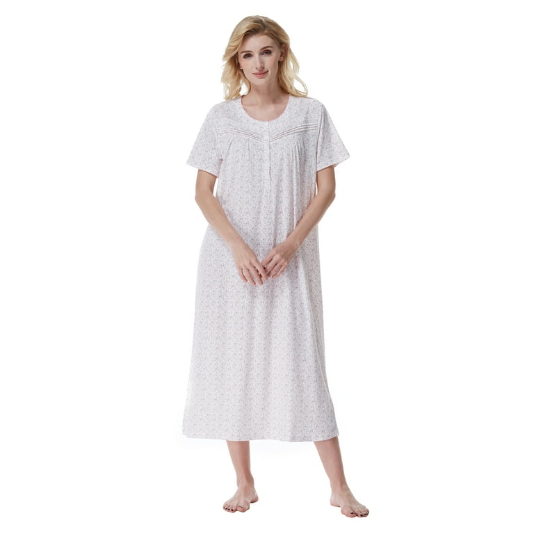 Keyocean Plus Size Women Nightgown, 100% Cotton Lightweight Short Sleeve  Ladies Night gown, Pink Floral, XX-Large