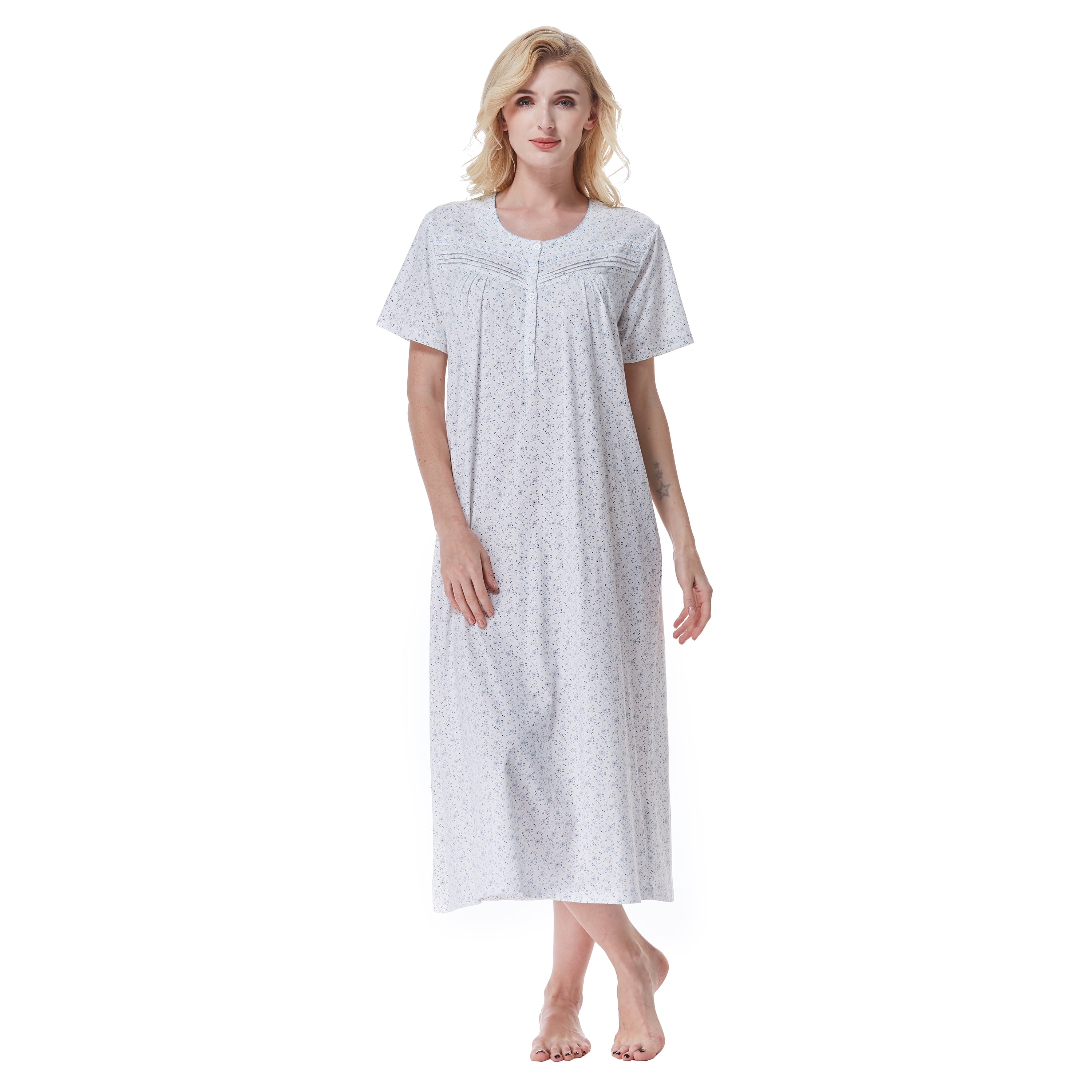 Womens Long sleeve 3 pack 100% Cotton knit nightgown with adaptive open  back velcro closure are perfect Nightgowns for older ladies and elderly in  need of assisted dressing who are bedridden in