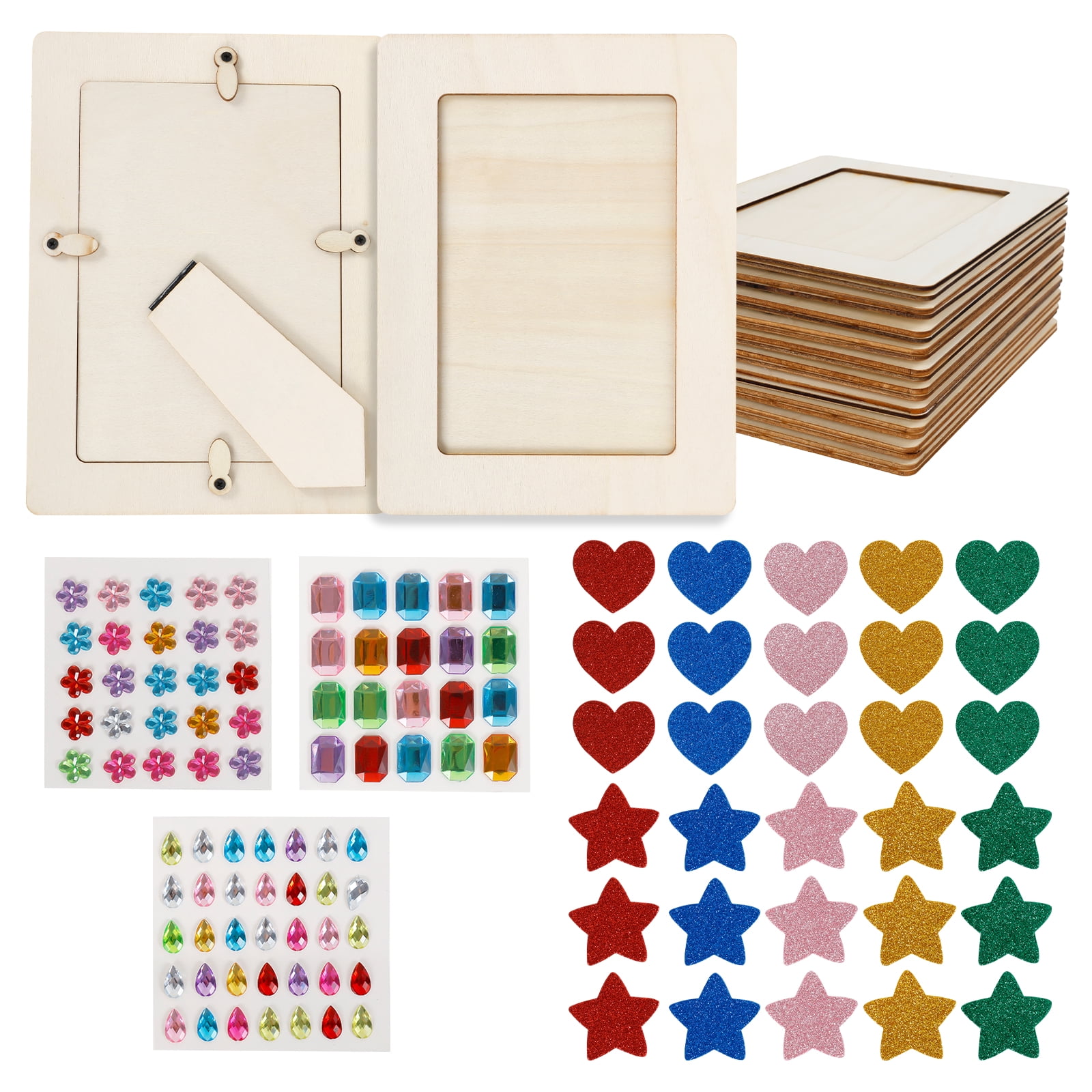 Keyohome 10Pcs Wood Picture Frame Painting Craft Kit Exercise Hand on Skill Rectangle DIY Picture Frame Parent Child Interaction for Party