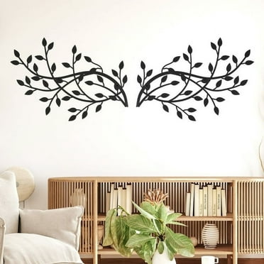 Keyohome 2 Pack Metal Wall Art Tree Leaf Wall Decor Vine Olive Branch Leaf Wall Sculpture Sturdy Home Decor, Black