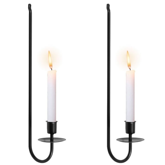 Keyohome 2 Pcs Candle Sconce Holder Iron Wall Candle Sconce Hanging Wall Candle Holder for Home Indoor,Black,15.6" x 2.7" x 4.3"