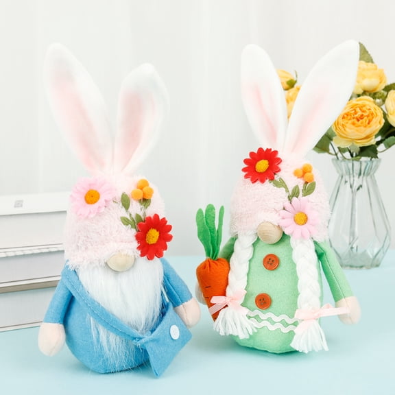Keyohome 2 Pcs Easter Gnome Cute Gnome Plush Doll Multifunctional Easter Decoration Exquisite Home Ornament for Table Desk Shelf Mantel