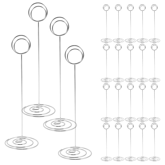 Keyohome 24Pcs Table Number Holder 8.66inch Tall Metal Iron Place Card Holder Lightweight Picture Holder Stand Portable Round Shape Photo Memo Note Holder for Office Wedding Party