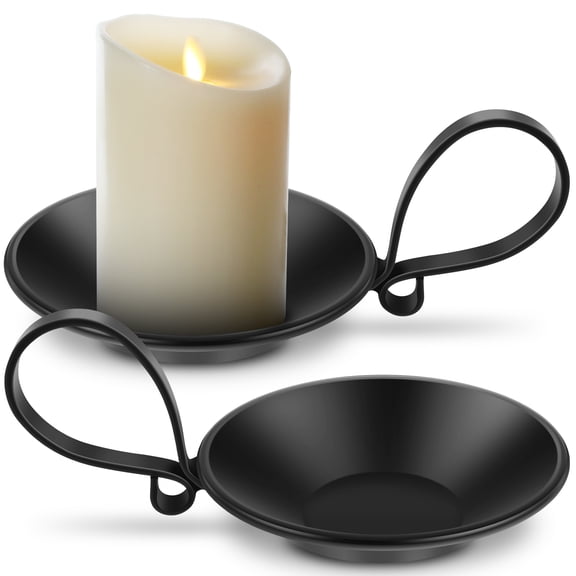 Keyohome 2Pcs Iron Pillar Candle Holder for Table Centerpiece Decoration Round Base Pillar Candle Stand Decorative Pillar Candle Tray With Handle for Living Room Restaurant