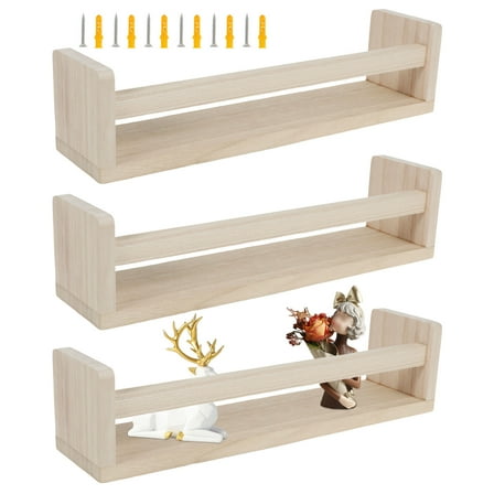 Keyohome 3Pcs Floating Nursery Book Shelves Wooden Wall Mounted Bookshelf White Floating Storage Shelves for Bedroom Bathroom Toy