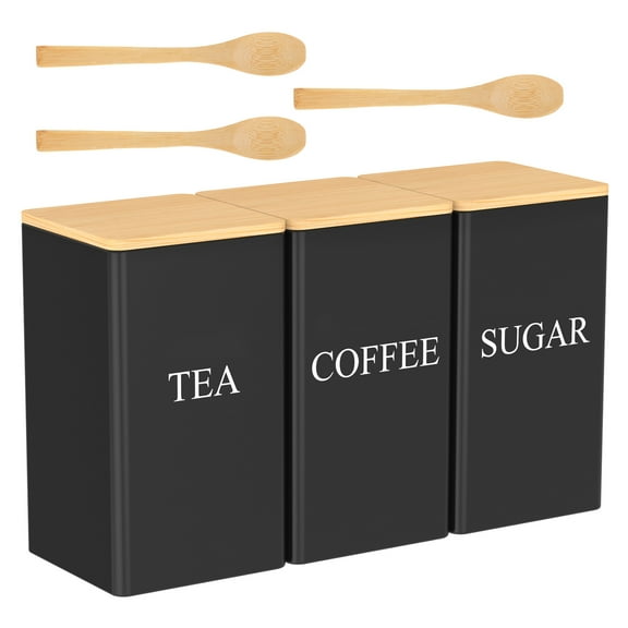 Keyohome 3Pcs Metal Tea Caddy Good Sealing Coffee Canister Space Saving Candy Container with Bamboo Lid and Spoon Easy to Clean for Home