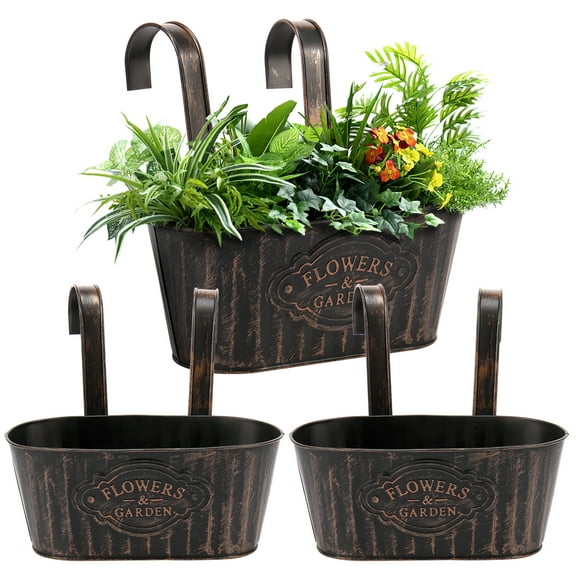Keyohome 3Pcs Metal Wall Planter for Railing Fence Hanging Flower Pots with Detachable Hooks Iron Outdoor Balcony Rail Planter for Fence Balcony Home Decor