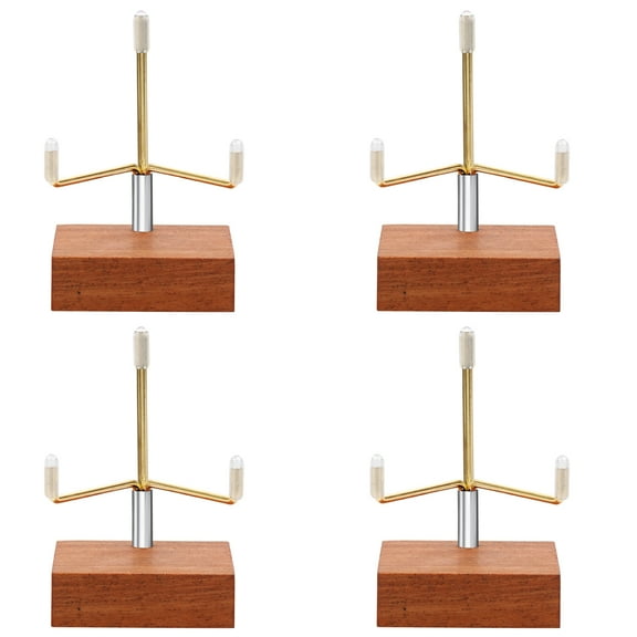 Keyohome 4 Pcs Small Crystal Display Stand with Wood Base and Adjustable Metal Arms Stable Rock Display Stand Compact Easel Display Stand for Gemstones Fossils Crystal Minerals