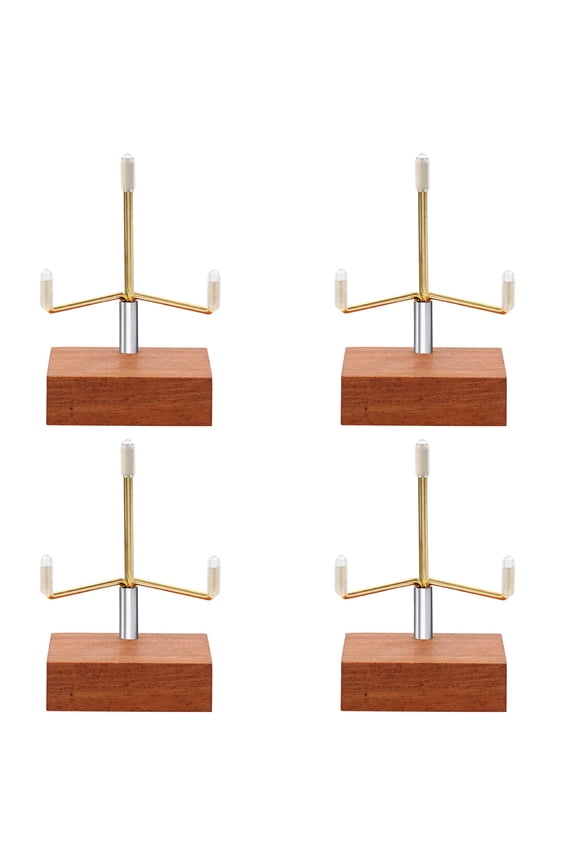 Keyohome 4 Pcs Small Crystal Display Stand with Wood Base and Adjustable Metal Arms Stable Rock Display Stand Compact Easel Display Stand for Gemstones Fossils Crystal Minerals